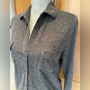 MAJESTIC FILATURES Cotton/Cashmere Long Sleeve Charcoal Button-Up Shirt, MED